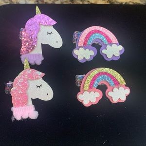 2 sets of unicorn 🦄 and rainbow 🌈 hair clips